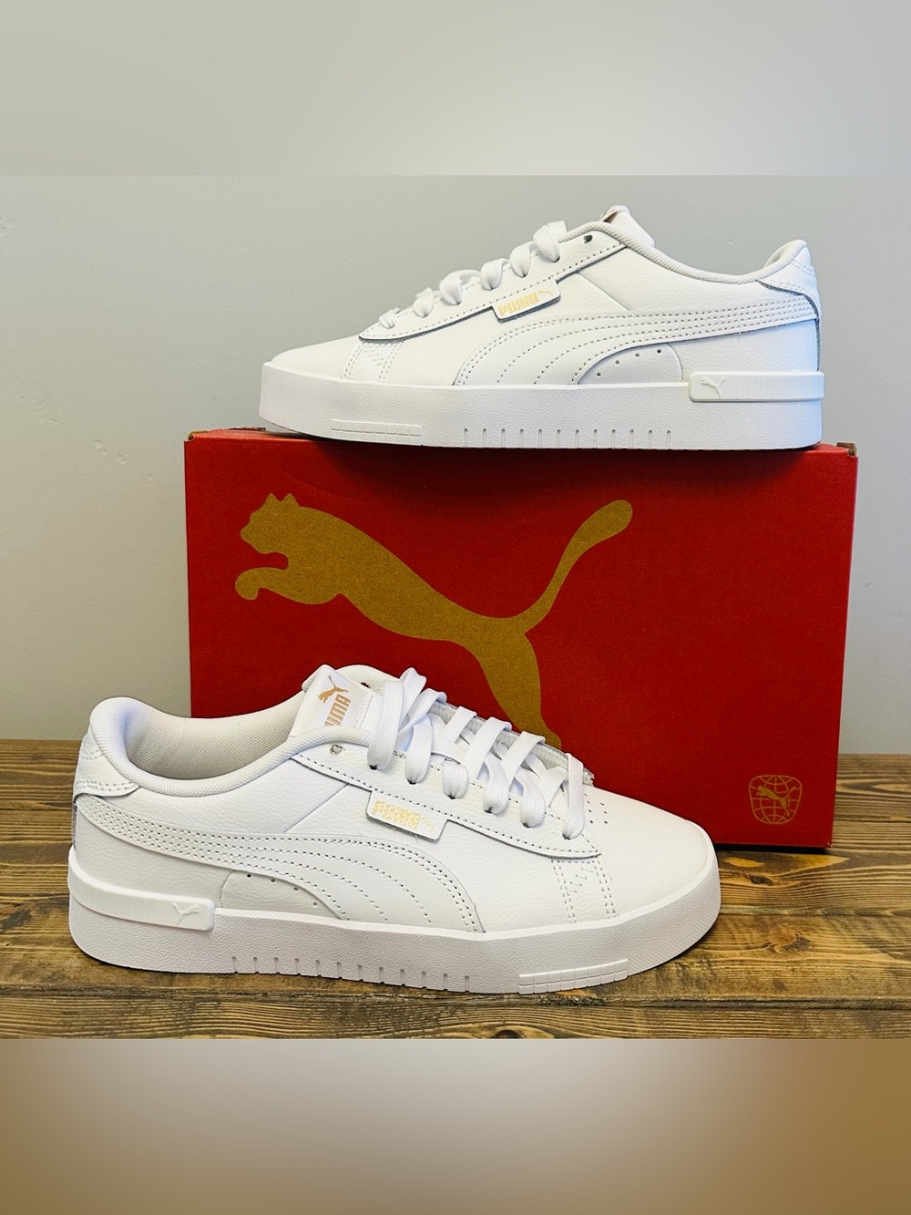 NEW-Puma Cali Court Leather Triple White- Gold Sneakers Shoes-Multiple Sizes